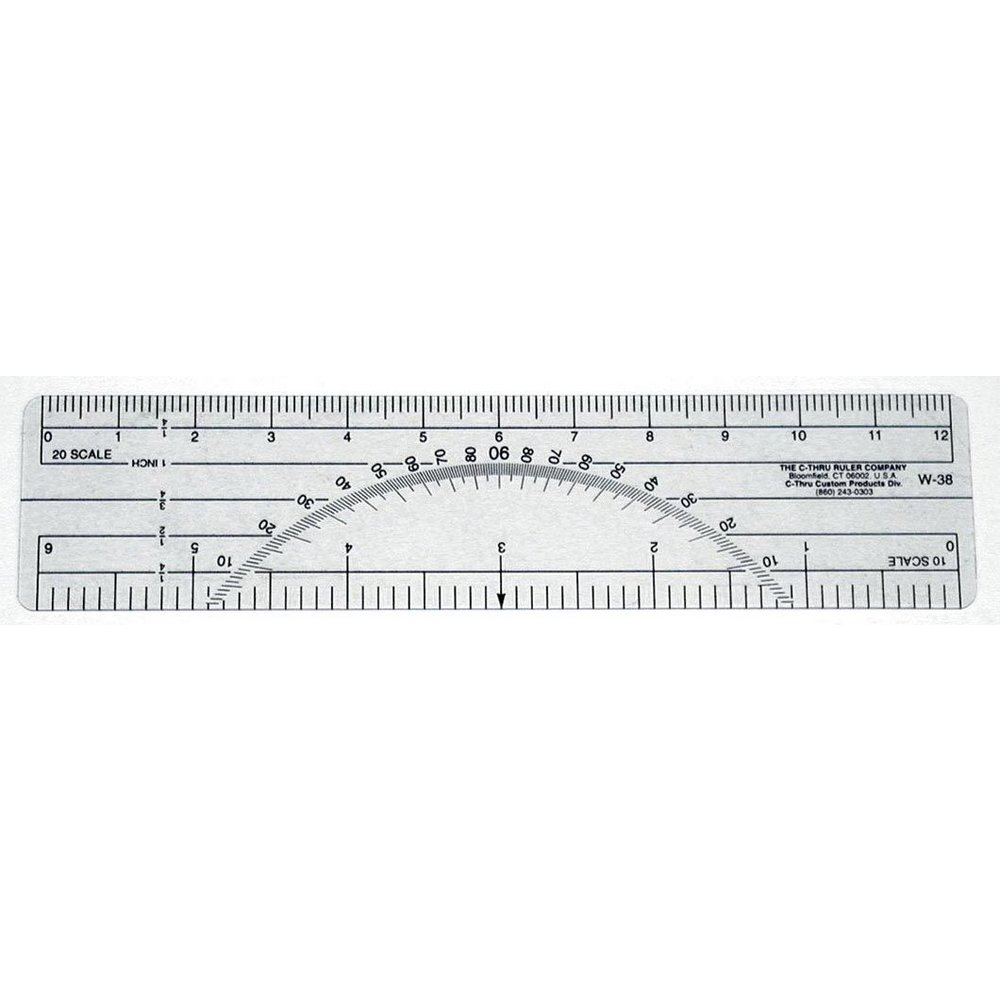 C-THRU 6" Protractor Ruler - 10 & 20 Parts to Inch 