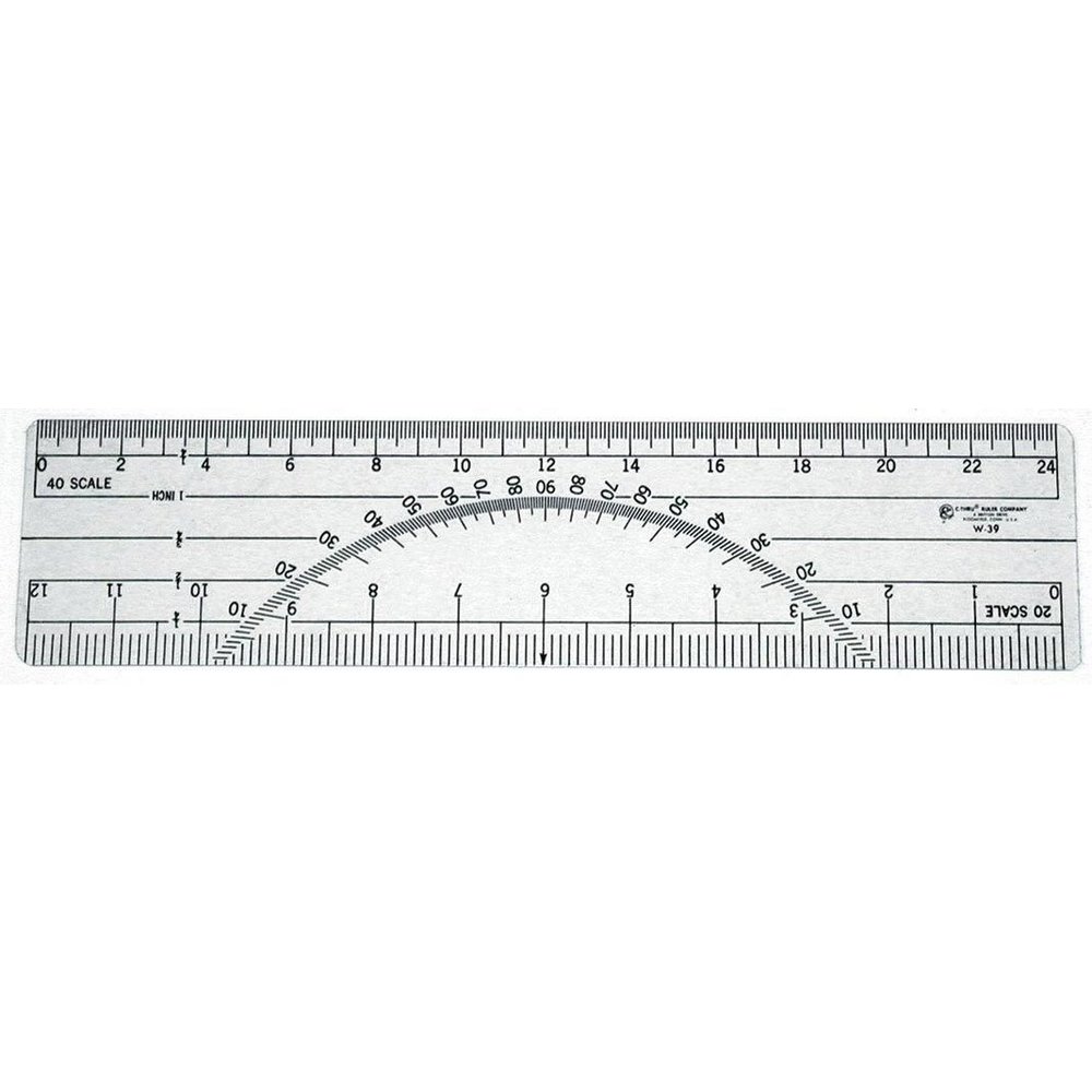 C-THRU 6" Protractor Ruler - 20 & 40 Parts to Inch 