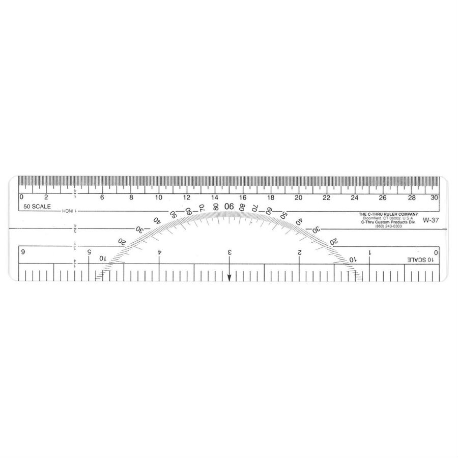 C-THRU 6" Protractor Ruler - 10 & 50 Parts to Inch 