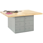 Forum Industrial Arts Four-Station Steel Workbench with 6 Horizontal Lockers 