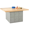 Forum Industrial Arts Four-Station Steel Workbench with 6 Vertical Lockers 
