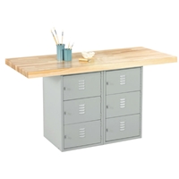 Forum Industrial Arts Two-Station Steel Workbench with 6 Vertical Lockers 
