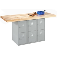 Forum Industrial Arts Two-Station Steel Workbench with 6 Horizontal Lockers 