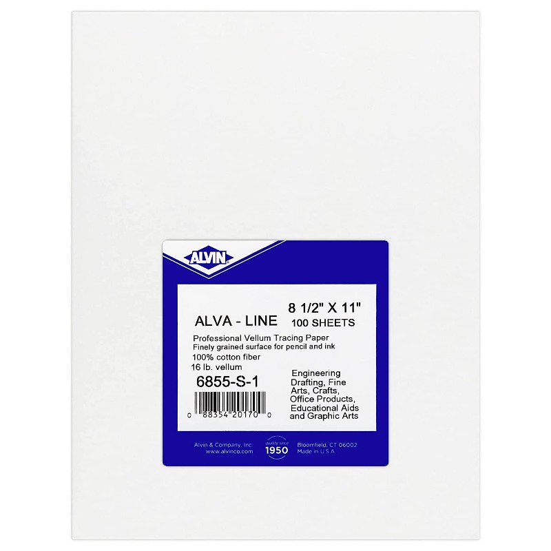 Alvin 6855-S-1 Alva-Line 100 Percent Rag Tracing Paper 100-Sheet Pack 8 1/2 Inches x 11 Inches