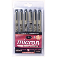 Pigma Micron Pen Set 6-Color Pack .20mm Art Supplies, Art Markers, Drawing and Sketching Markers, Pigma Micron Fine Line Design Pens