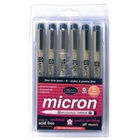 Pigma Micron Pen Set 6-Color Pack .45mm Art Supplies, Art Markers, Drawing and Sketching Markers, Pigma Micron Fine Line Design Pens