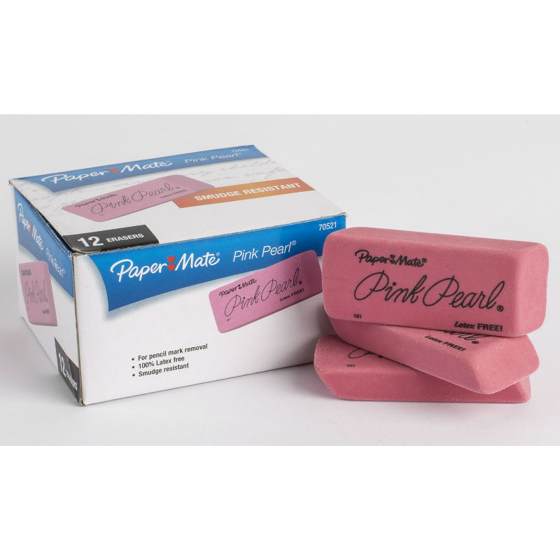 70521 PaperMate Pink Pearl Block Eraser Box of 12 Large Size 