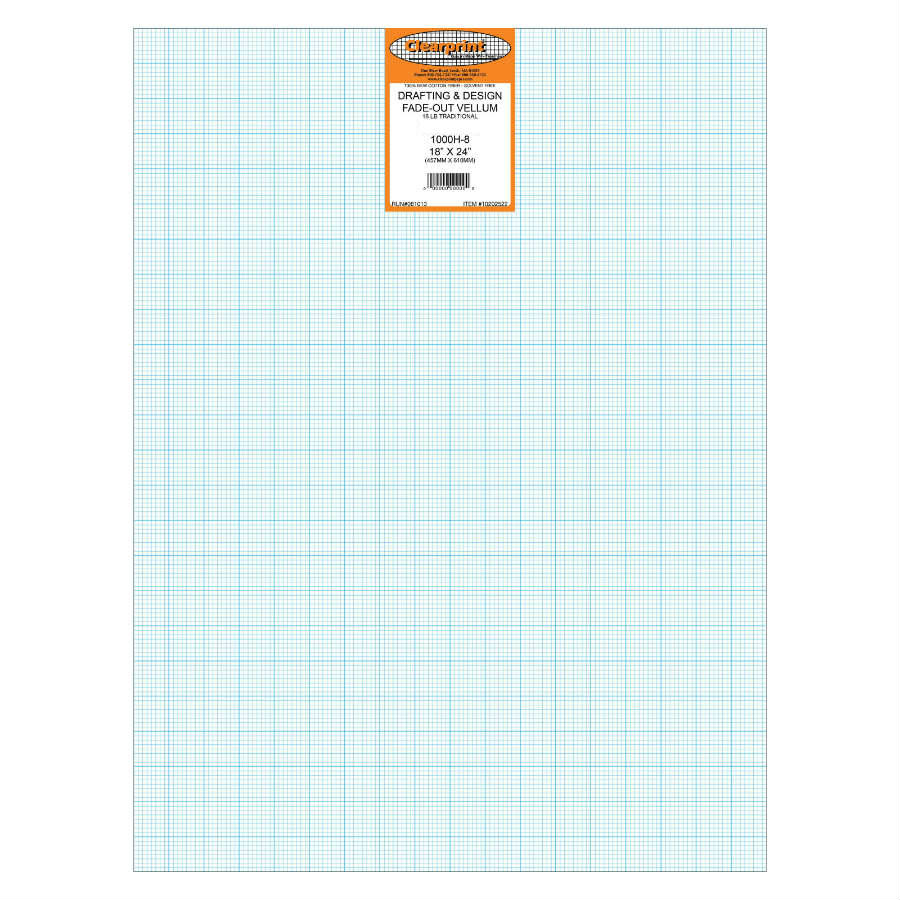Clearprint 1000H Vellum Transparent 8 x 8 Grid Sheets 24 x 36