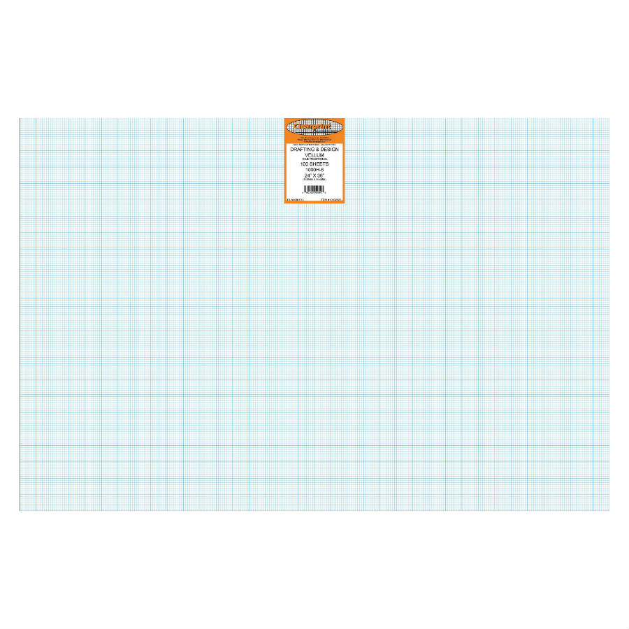 16 lb 10202528 100% Cotton Translucent White Clearprint 1000H Design Vellum Sheets with Printed Fade-Out 8x8 Grid 100 Sheets/Pack 24x36 Inches 