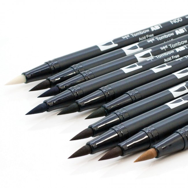 Tombow Dual Brush Pens- Grayscale Set of 10